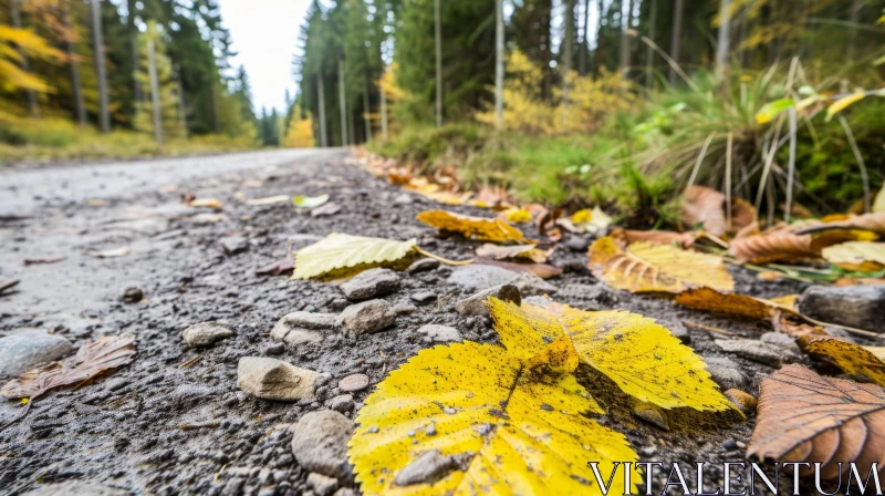 Captivating Nature Scene: Yellow Leaf on Asphalt Road with Fall Colors AI Image