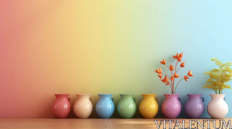 Colorful Vases in a 3D Room AI Image