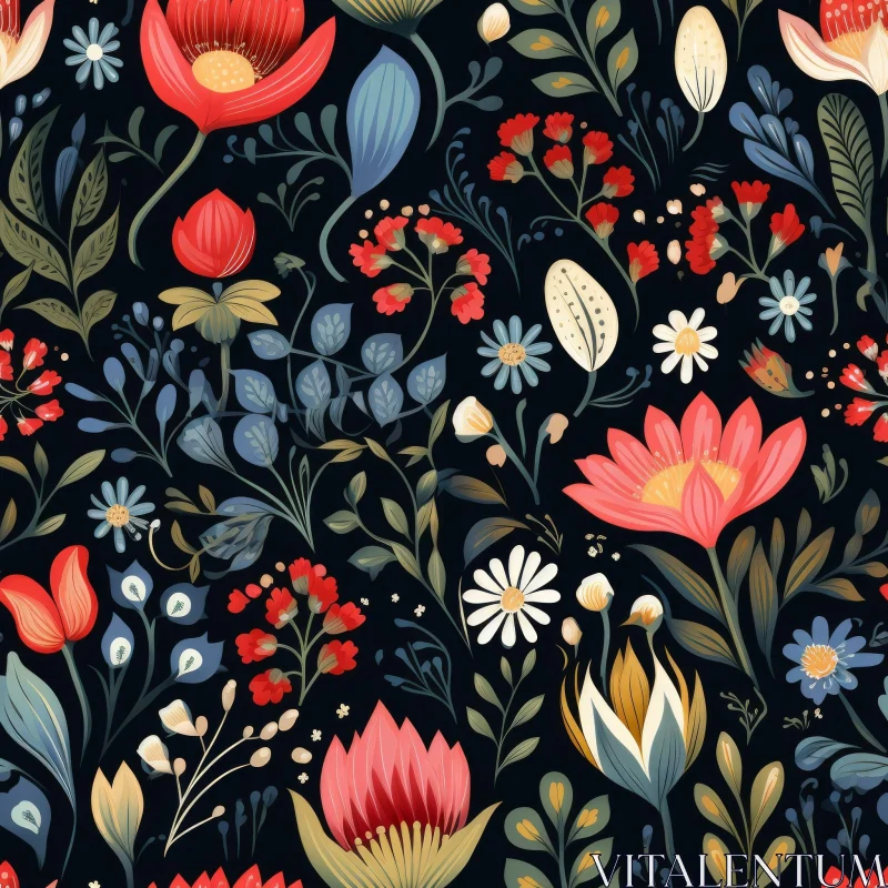 Dark Floral Seamless Pattern - High Resolution Print AI Image