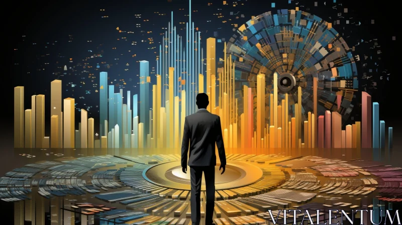 Dark Futuristic Cityscape with Mysterious Man AI Image