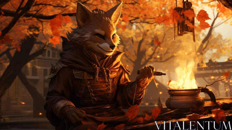 Enchanting Fox Character Painting in Forest Setting AI Image