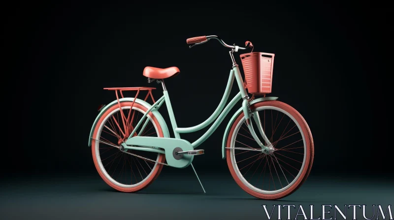 AI ART Mint Green Bicycle 3D Rendering on Dark Green Floor
