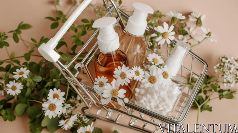 Natural Skincare Products in a Shopping Cart | Beige Background AI Image
