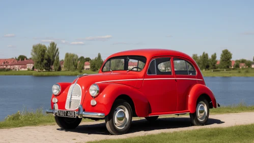 Old Red Car on Gravel Road - Soft and Rounded Forms