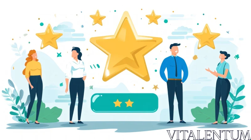 Radiant Smiles and the Gold Star: A Captivating Portrait of Customer Satisfaction AI Image