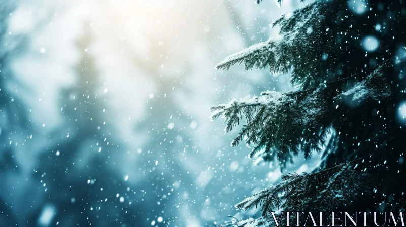 Snow-Covered Fir Tree Branch: A Serene Winter Wonderland AI Image