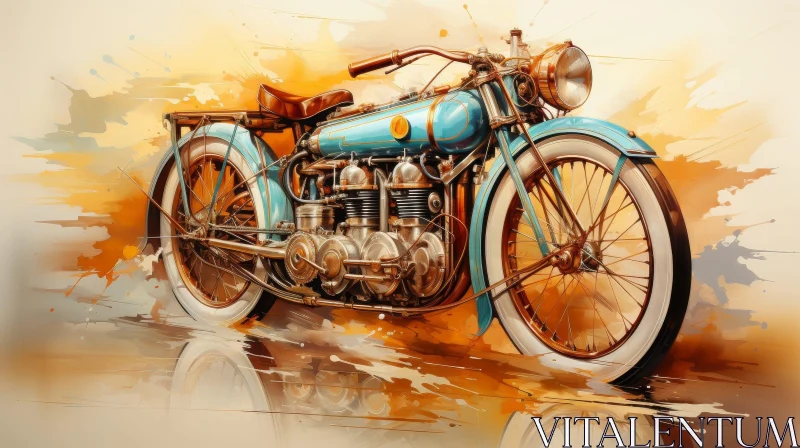 Vintage Motorcycle Painting on Reflective Surface AI Image