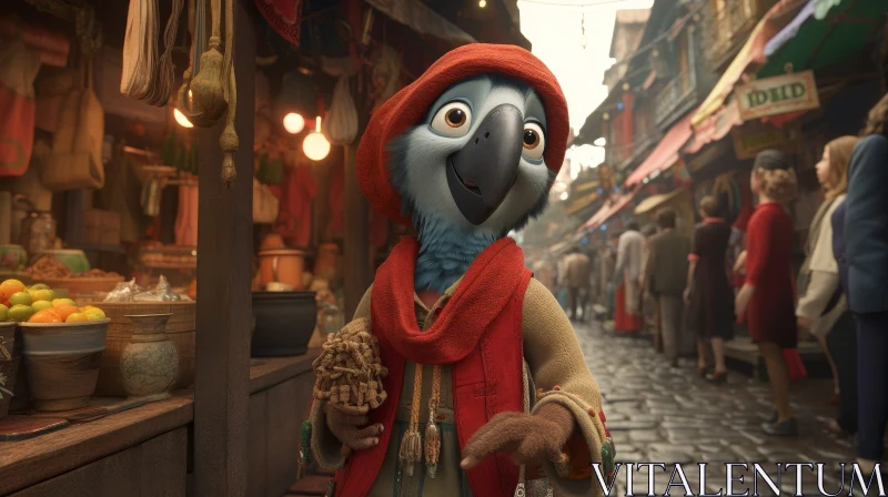 Whimsical 3D Rendering of Parrot in Red Hat and Scarf AI Image