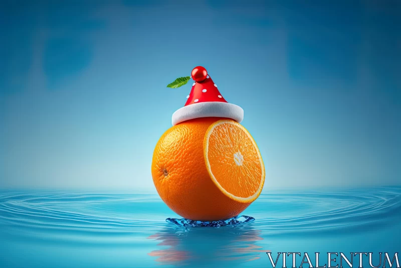 AI ART Whimsical Orange with Santa Hat in Surrealistic Style