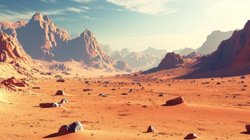 Barren Martian Landscape with Mountains and Red Sand