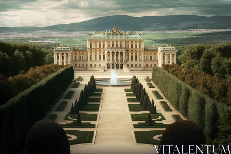 Captivating Palace near Majestic Tree with Enchanting Waterfall AI Image