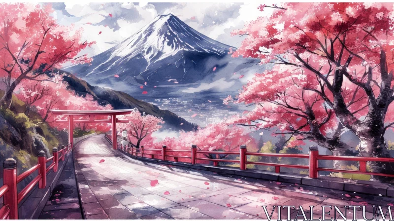 Cherry Blossom Tree Watercolor Painting AI Image