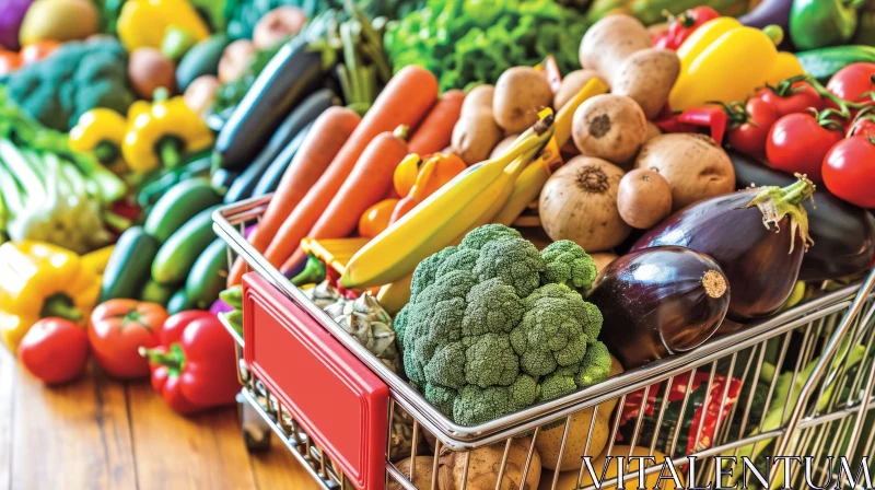 Colorful and Fresh: Shopping Cart Filled with Vegetables and Fruits AI Image