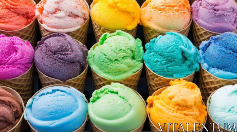Colorful Ice Cream Cones Arrangement AI Image
