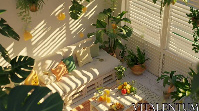 Cozy and Bright Sunroom: A Peaceful 3D Rendering AI Image