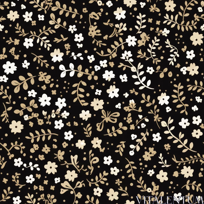 Dark Floral Seamless Pattern - Cream & Gold Flowers AI Image