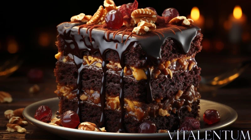 Decadent Chocolate Cake with Nuts and Berries AI Image