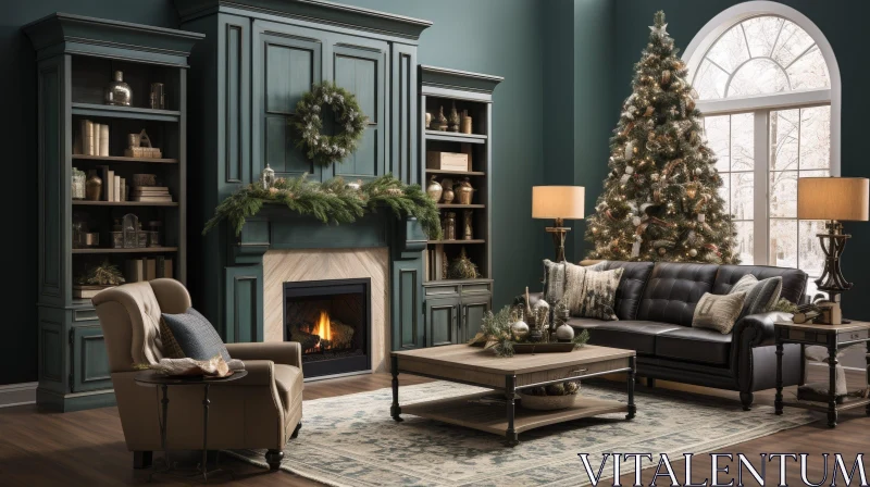 Elegant Christmas Living Room Decor AI Image