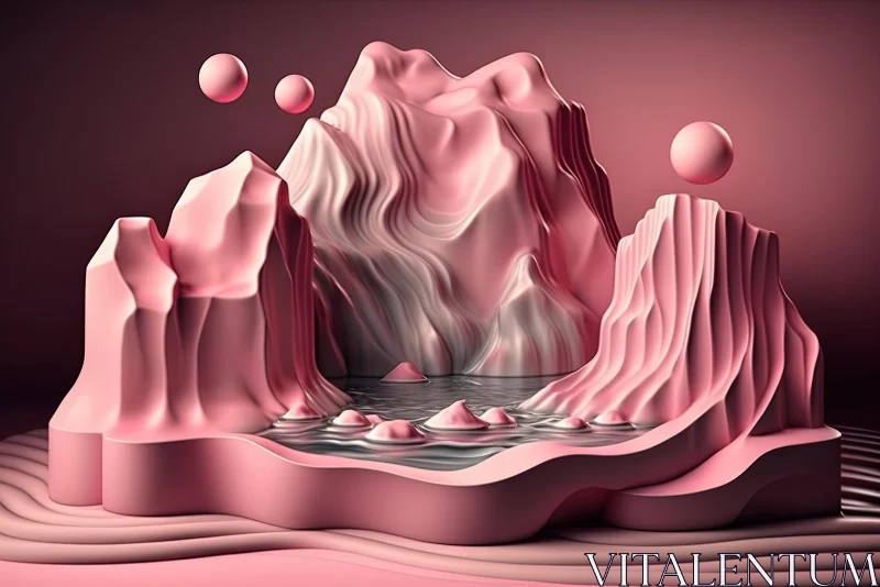 Enchanting Pinkstained Hills and River Valley | Surreal 3D Landscape AI Image