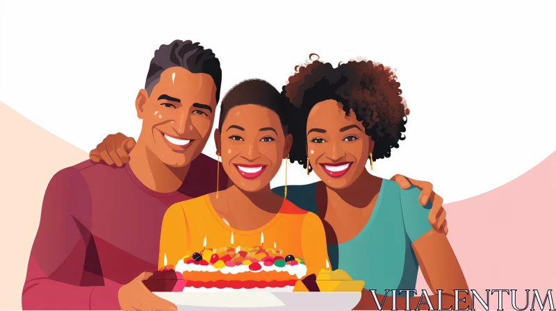 Happy Family Birthday Celebration Cartoon AI Image