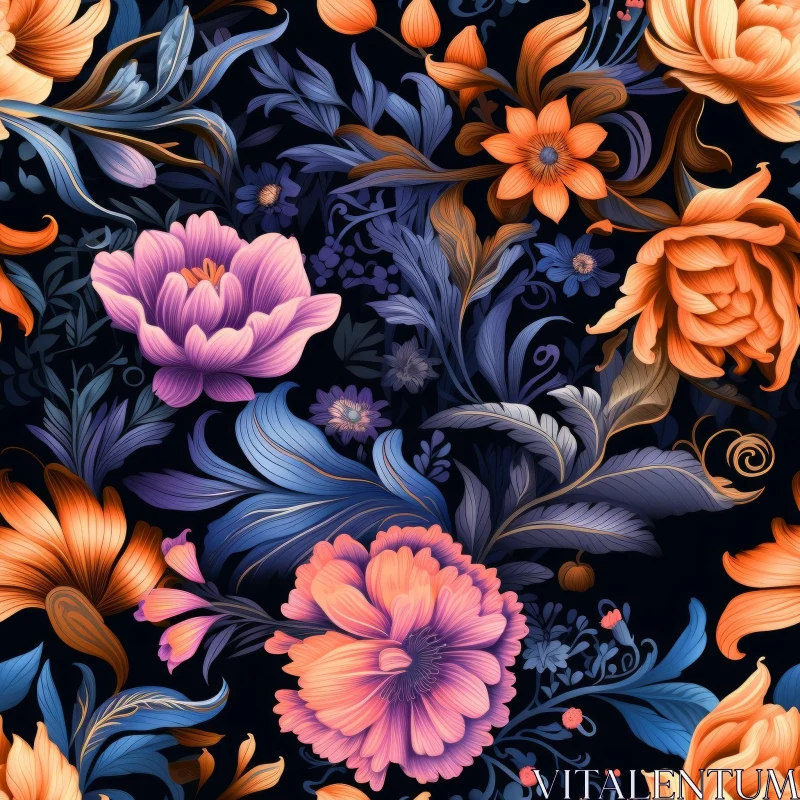 Intricate Floral Pattern on Dark Blue Background AI Image