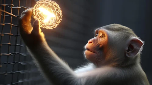Intriguing Monkey Portrait with Light Bulb