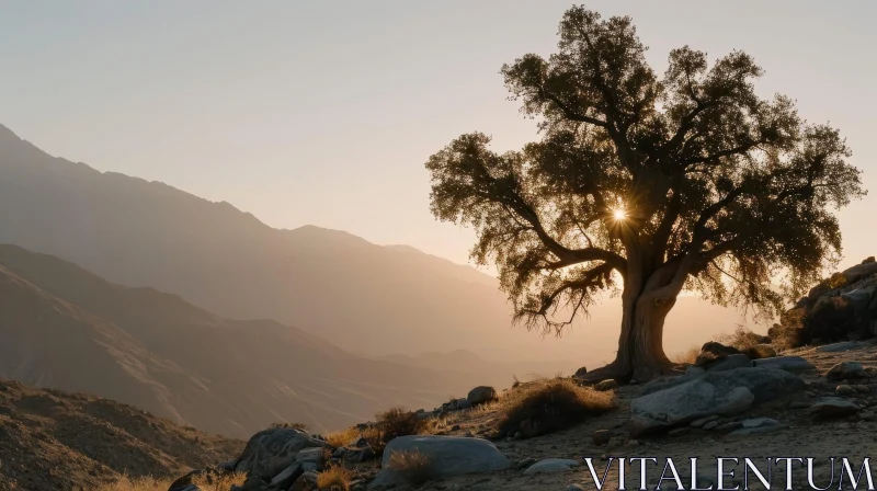 Majestic Tree in Desert Landscape AI Image