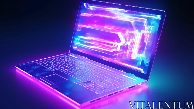 Neon Lights Laptop: Futuristic Gaming Technology AI Image