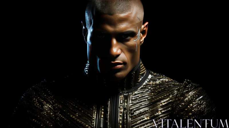 AI ART Serious Black Man Portrait in Black Jacket