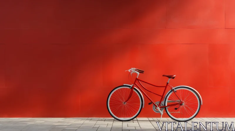 Vintage Red Bicycle Against Concrete Wall AI Image