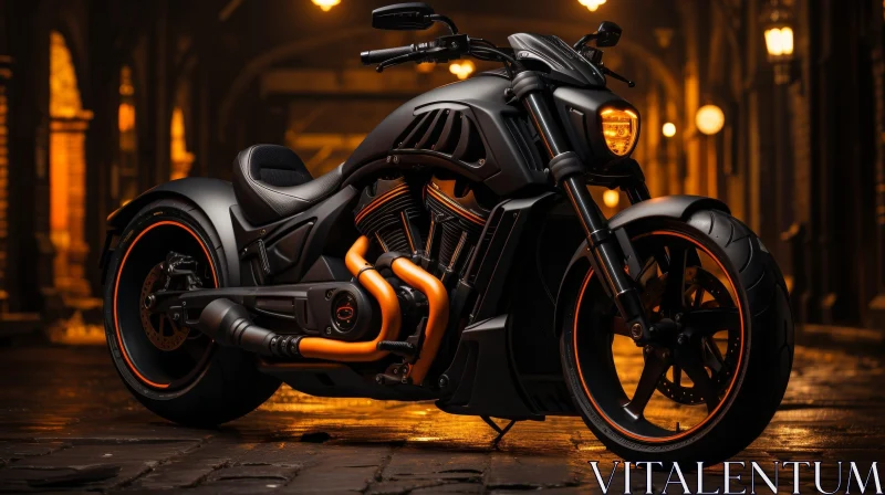 AI ART Black Harley-Davidson V-Rod Motorcycle in Dark Alleyway