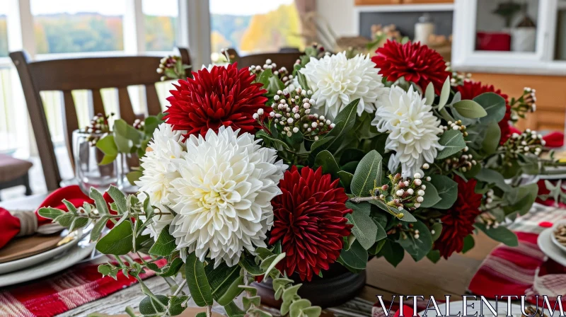 Captivating Red and White Flower Centerpiece for Festive Gatherings AI Image