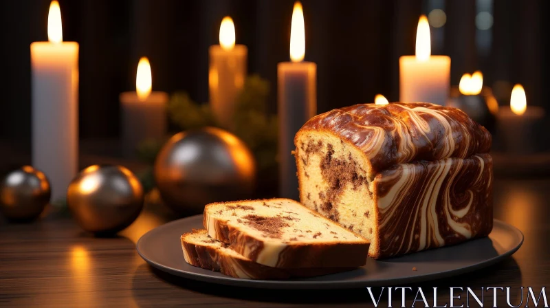 Chocolate Marble Cake with Candles on Gray Plate AI Image