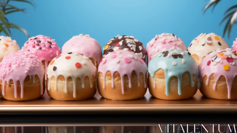 Colorful Doughnuts on Golden Plate - Tempting Desserts AI Image