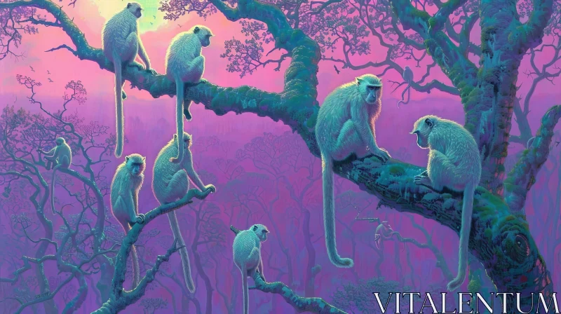 Colorful Monkey Painting in Jungle Setting AI Image