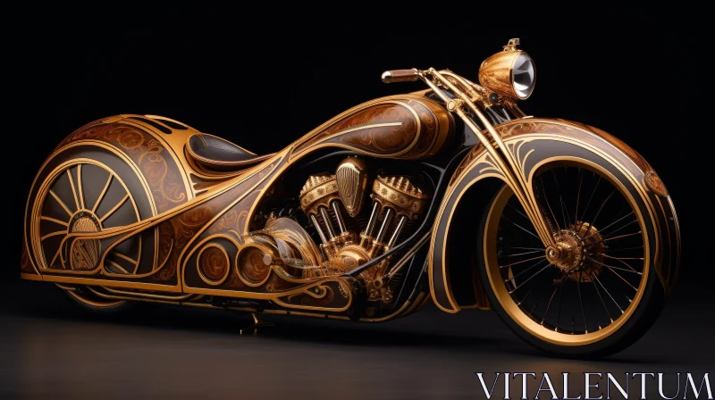 Custom Gold Motorcycle 3D Rendering AI Image