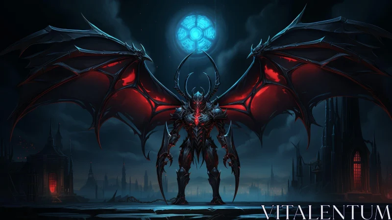 Dark Fantasy Demon Illustration with Armor and Wings AI Image