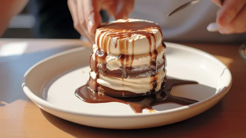 Decadent Layered Chocolate Cake on White Plate