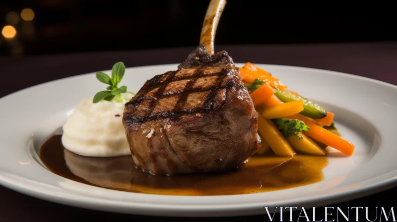 Delicious Grilled Lamb Chop with Mashed Potatoes and Vegetables AI Image