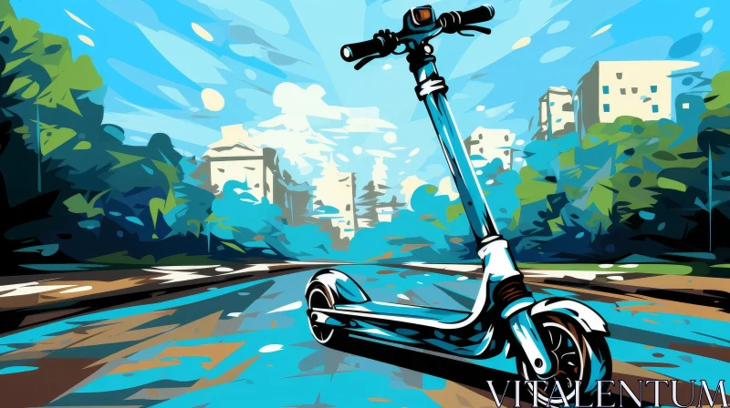 Electric Scooter in City Park - Urban Transportation Scene AI Image
