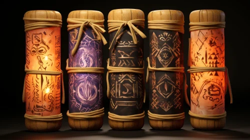 Enigmatic Glowing Symbols on Wooden Barrels
