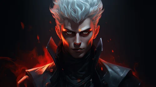 Intense Anime Portrait with Red-Eyed Young Man