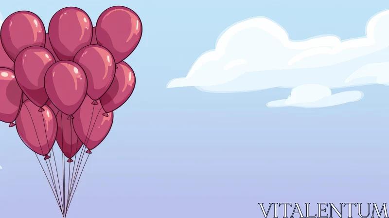 AI ART Pink Heart Balloons Vector Illustration - Greeting Card Design