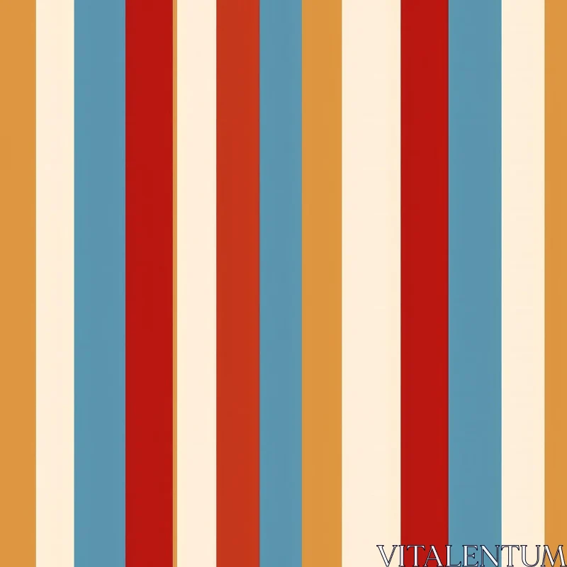Retro Vertical Stripes Pattern in Red, Blue, Orange, Cream AI Image