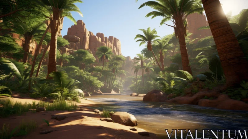 Tranquil Oasis in Desert - Nature's Hidden Gem AI Image