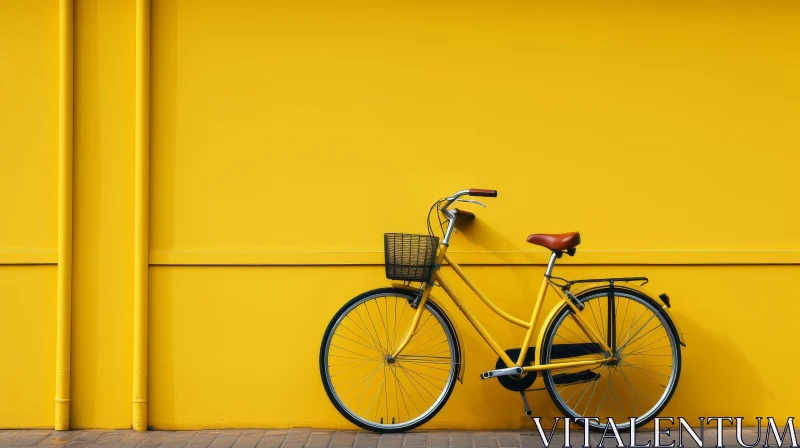 Vintage Yellow Bicycle Against Yellow Wall AI Image
