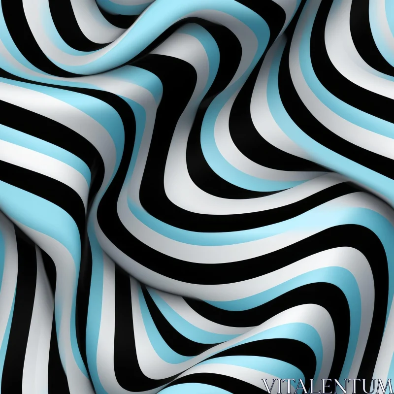 Wavy Surface with Black, White, and Blue Stripes AI Image