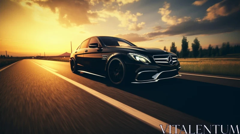 Black Mercedes-Benz C63 AMG Speeding on Asphalt Road AI Image