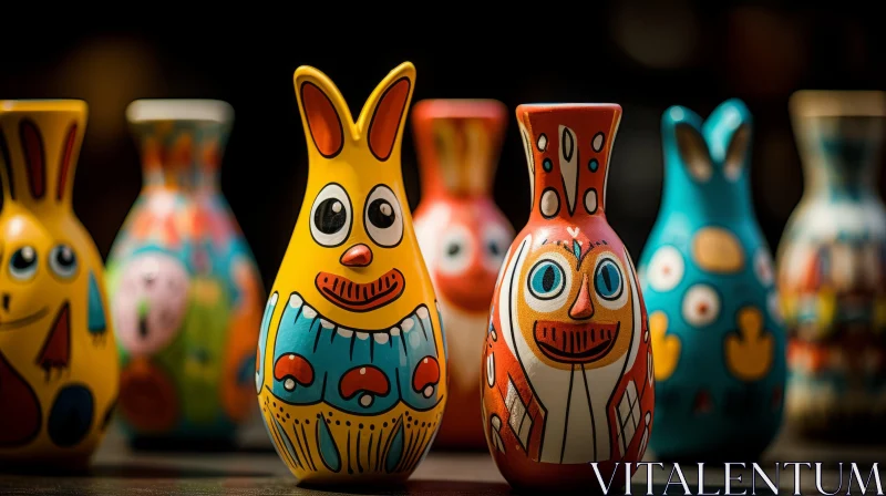 Colorful Ceramic Bowler Figurines with Intriguing Mexican Folk Art Influence AI Image