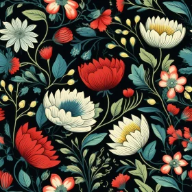 Dark Floral Pattern with Colorful Flowers